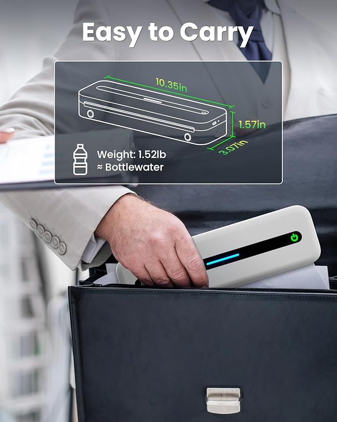 Itari Portable Printer for Travel with Case and 4 Rolls Paper, Inkless Thermal Printer, Support 8.5" x 11" A4 & US Letter, Wireless Compatible with iPhone, Android, Laptop, White