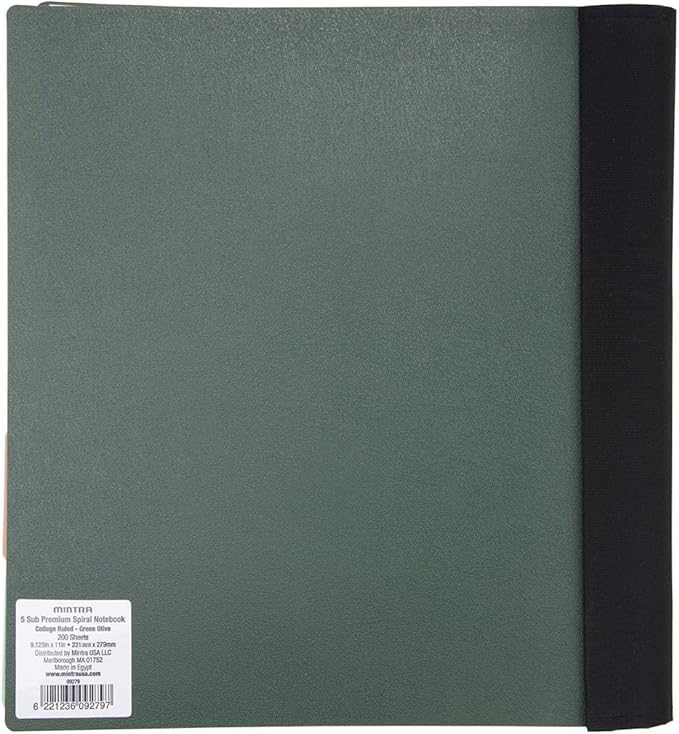 Mintra Office Durable PREMIUM Spiral Notebook (Green Olive, 5 Subject (8.5in x 11in))