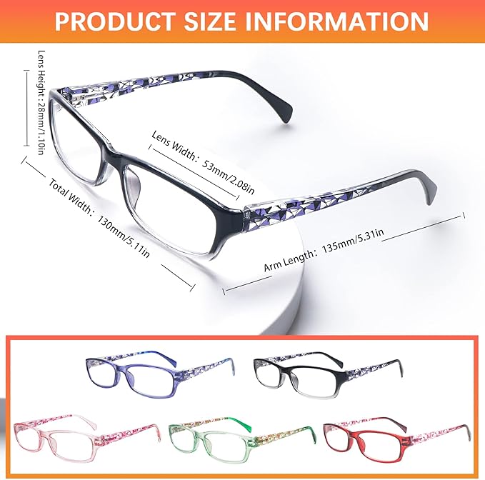 VIDEBLA 5 Pack Computer Reading Glasses Men and Women Anti Eyestrain Blue Light Blocking Glasses for Reading (5 Mix-5, 2.25, multiplier_x)