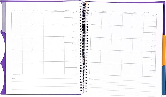 Mintra Office Durable PREMIUM Spiral Notebook, ((Purple, 3 Subject, 8.5in x 11in)), Fabric Covered Coils, No Snags, Removable Adjustable Pocket Dividers, Ruler, Organization, Customizable