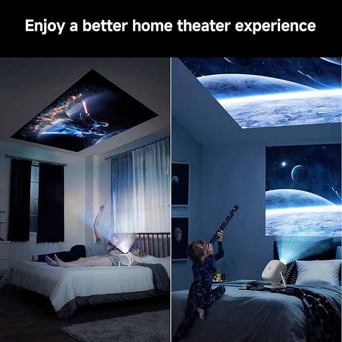 [360°Adjustable Stand] Mini Projector with WiFi and Bluetooth: Electric Focus & Auto Keystone 1080p Supported, 15000L,Multi-Device Compatible Outdoor Phone Projector - Visulapex Portable Home Theater