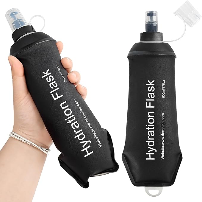 GYGYL Soft Flask, TPU Collapsible Soft Water Bottle for Hydration Pack, Running Vest, Leak-Proof Folding Water Bottle for Hiking Cycling Climbing Jogging-500ml Black, 2pcs