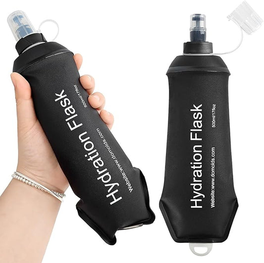 GYGYL Soft Flask, TPU Collapsible Soft Water Bottle for Hydration Pack, Running Vest, Leak-Proof Folding Water Bottle for Hiking Cycling Climbing Jogging-500ml Black, 2pcs