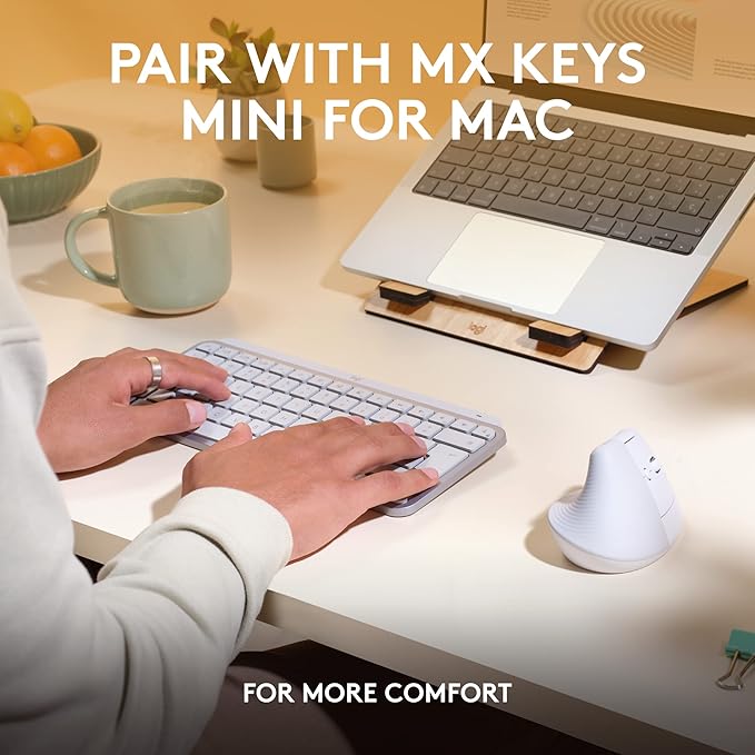 Logitech Lift for Mac Wireless Vertical Ergonomic Mouse, Bluetooth, Quiet Clicks, Silent Smartwheel, 4 Customizable Buttons, for macOS/iPadOS/MacBook Pro/Macbook Air/iMac/iPad - Off White