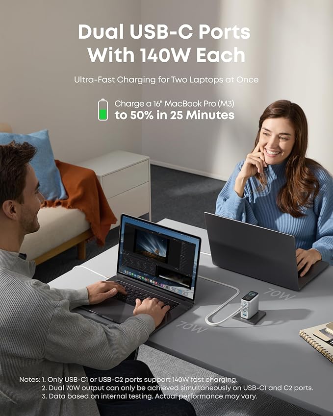 Anker Laptop Charger, 140W MAX USB C Charger, 4-Port Multi-Device Fast Charging, Advanced GaN Power Adapter, Intuitive Touch Controls, for MacBook, iPhone 17/16 Series, Samsung Galaxy, Pixel, and More