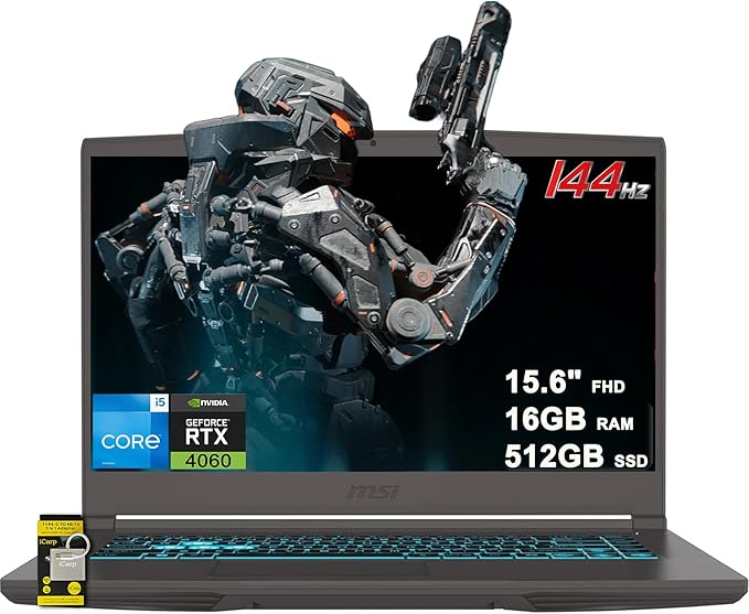 MSI Thin 15 Gaming Laptop 15.6" FHD IPS 144Hz Intel Octa-core i5-13420H (Beats i7-12650H) 16GB RAM 512GB SSD GeForce RTX 4060 Backlit USB-C Win11 w/ICP Hub