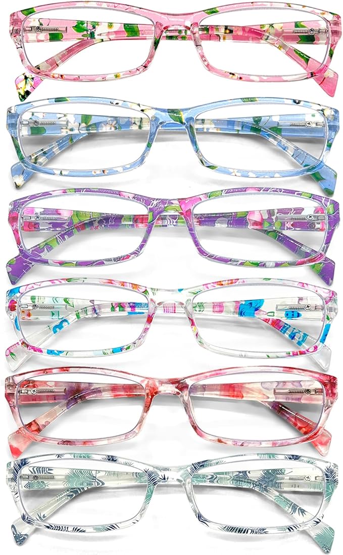Henotin 6-Pack Reading Glasses Blue Light Blocking Anti Eyestrain Computer Reading Glasses for Women and Men Readers (Mix Color-B, 2.00, Diopters)