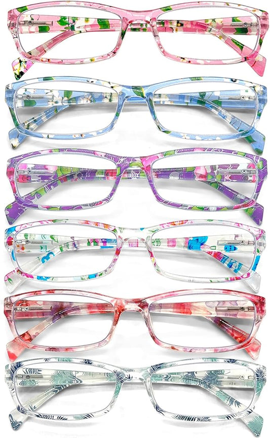 Henotin 6-Pack Reading Glasses Blue Light Blocking Anti Eyestrain Computer Reading Glasses for Women and Men Readers (Mix Color-B, 1.00, Diopters)