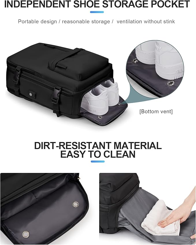 Carry On Backpack for Women, Large Travel Backpack Flight Approved, Waterproof 14 Inch Laptop Backpack Business Work Backpacks Men Mochila De Viaje, Black