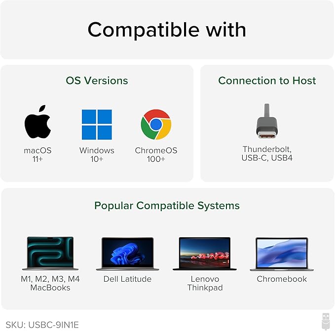 Plugable USB C Hub Multiport Adapter: 9-in-1 with 140W PD Charging, 4K 60Hz HDMI, 10Gbps Data Transfer, Gigabit Ethernet, SD, for USBC, USB4, Thunderbolt MacBook, Windows, Chromebook (USBC-9IN1E)