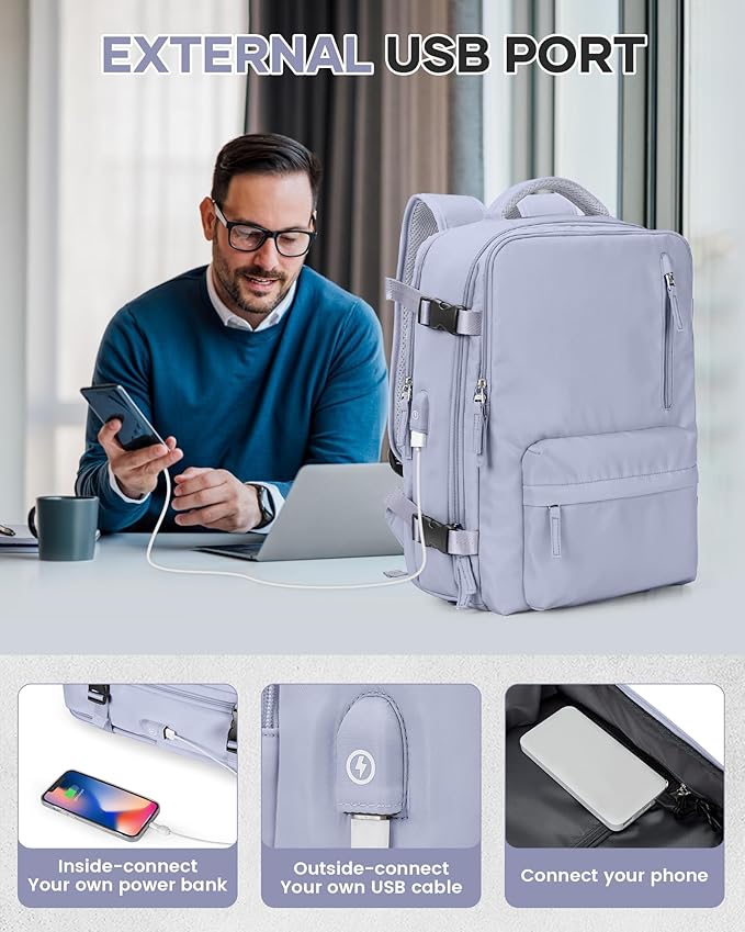 Vacuum Travel Backpack with Pump for Women,Personal Item Carry on Backpacks Flight Approved 18x14x8 inches for Men,Laptop Waterproof Work Compression bags Casual Daypack Purple