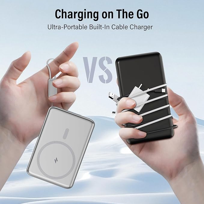 Magnetic Portable Charger, 5000mAh Ultra Slim Mag Power Bank, Wireless Battery Pack with USB C Cable, 20W PD Fast Charging, Magnetic Phone Charger for iPhone 16/15/14/13/12 Pro/Pro Max/Mini Series