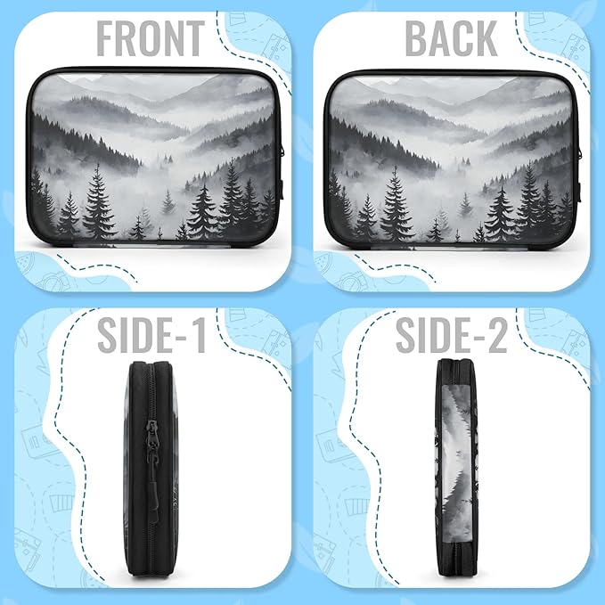 Black Misty Forest Electronics Travel Organizer Case, Tech Accessories Cable Storage Bag for Cords, Charger, Phone, Hard Drive