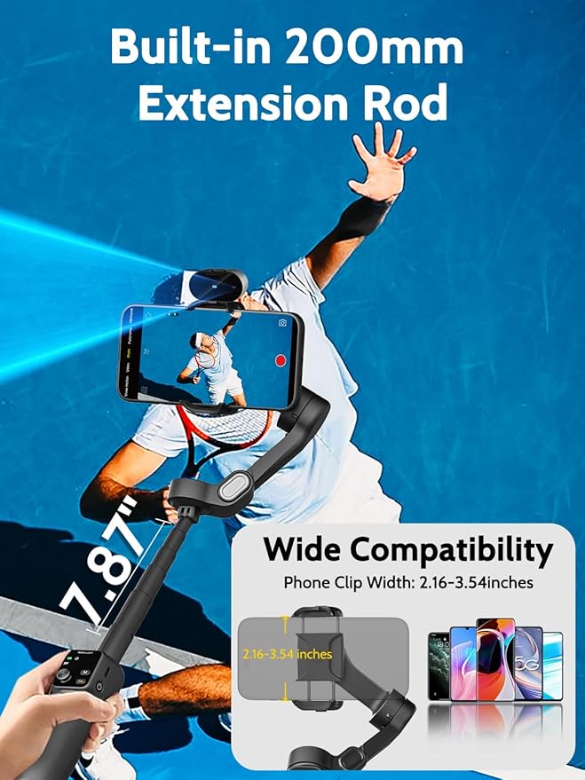 AOCHUAN 3-Axis Gimbal Stabilizer for iPhone & Android,NO APP AI Tracking,7.8' Built-in Extension Rod,Phone Stabilizer for Video Recording,OLED Display,Trigger Button,Sport,Vlogging(Smart V8 AI Black)