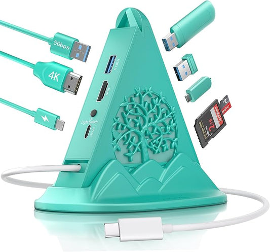 USB C HUB Multiport Adapter with HDMI 4K@30Hz, 100W PD, SD/TF Card Reader, 5Gbps 3xUSB-A and 1xUSB-C 3.0, RGB Tree 8-in-1 USB C HUB, Dock for MacBook Air, iPad, iPhone16, Laptop, etc(Green)