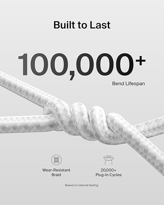 Belkin USB C to USB C Cable, 6.6ft, 240W - Type C Charger, iPhone Charger Cord, Soft, Braided, Flexible for iPhone 17, Galaxy S25, Pixel 10, MacBook, Chromebook, iPad Pro, Switch Steam Deck – White