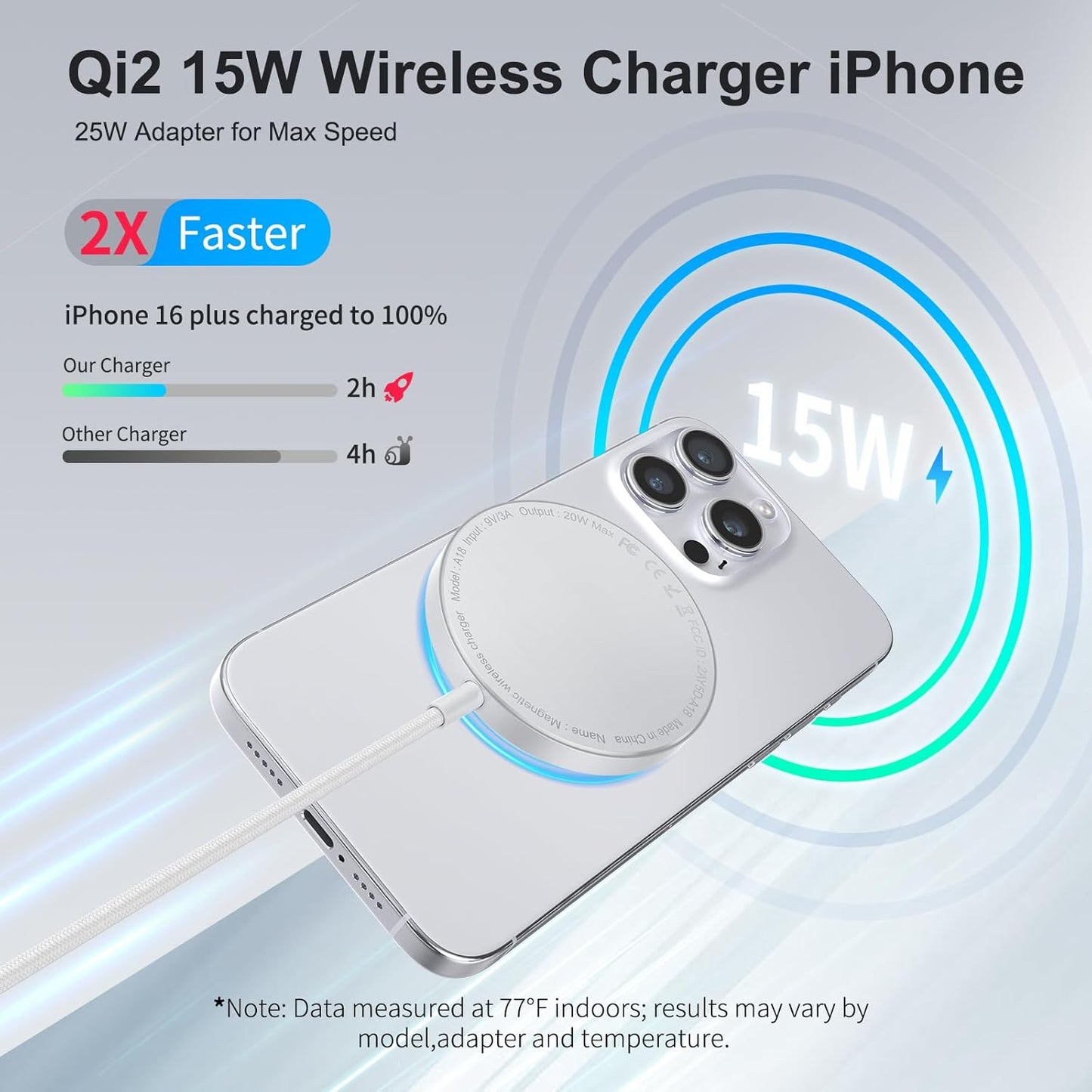 for MagSafe Charger Qi2 Certified,15W iPhone Charging Pad, 2-in-1 Wireless Charger Fast Charging iPhone 17/16/15/14/13/12 Series