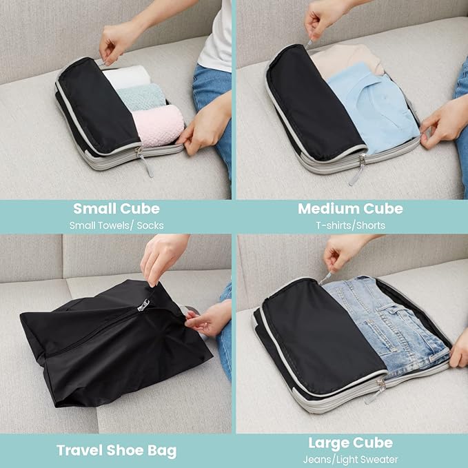 Cambond Compression Packing Cubes for Travel Women - Travel Bags Luggage Organizers Travel Essentials Compression Cubes for Travel Carry on Suitcases Organizer