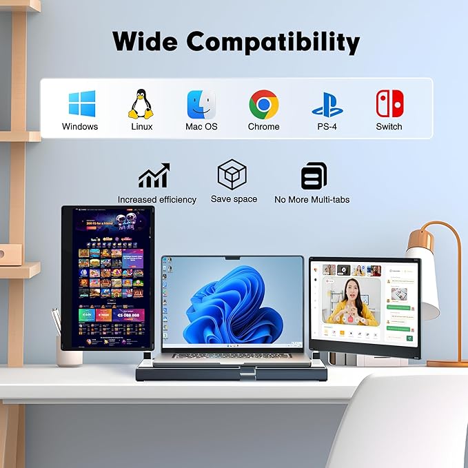 2025 New Upgraded Laptop Screen Extender Portable Monitor,1080P FHD IPS Screen,Monitor Extender for Laptop,Fit for 13-17" Laptops, Plug & Play Compatiable with Wins/Mac/Android/Switch (Detachable 14")