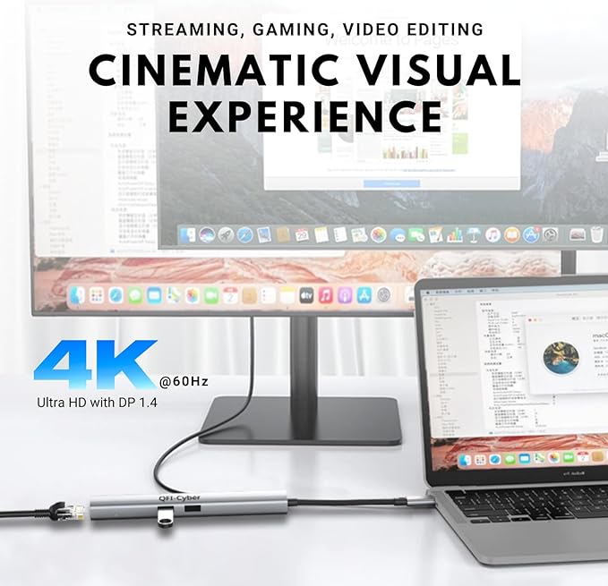 6-in-1 USB C Hub, Ethernet Multiport Adapter, USB C to HDMI Dock with 4K@60HZ HDMI, 2*USB 3.1 Gen 2, 10Gbps Data, RJ45, 100W PD for MacBook Pro/Air, Chromebook, Dell XPS, HP and More