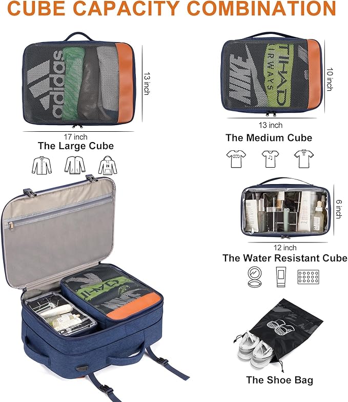 Travel Laptop Backpack,42L Carry on Luggage, Flight Approved Expandable Backpack,Business Anti Theft Weekender Bags for Women Men, Water Resistant Expandable Backpacks With 4 Packing Cubes