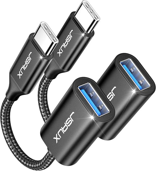 JSAUX USB C to USB 3.0 Adapter [2 Pack], USB C Male to USB Female OTG Cable Adapter Compatible with MacBook Pro/Air, iPhone 17 Pro Max/iPhone Air/16e/16/15 Series, Samsung Galaxy S25/S24/S23-Black