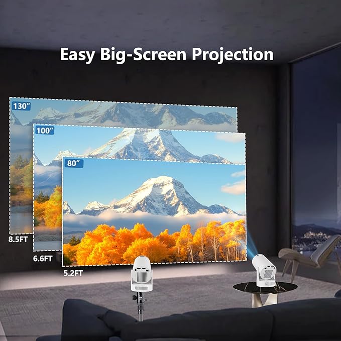 Mini Projector Android, WiFi Bluetooth 1080P Support HD Smart Projector with Apps, Auto Keystone, 180° Rotation, Portable Home Outdoor Movie Projector, Compatible Smartphone, Laptop, HDMI