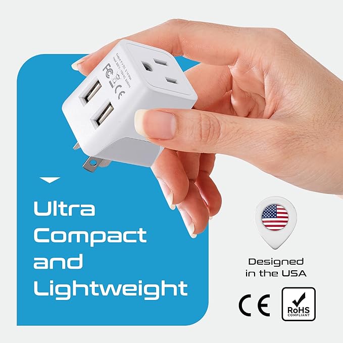 Ceptics Australia, New Zealand, China Travel Adapter Plug - Dual USB Input - Ultra Compact - USA to Type I - Perfect for Cell Phones, Chargers, Cameras, Tablets, and more (CTU-16)
