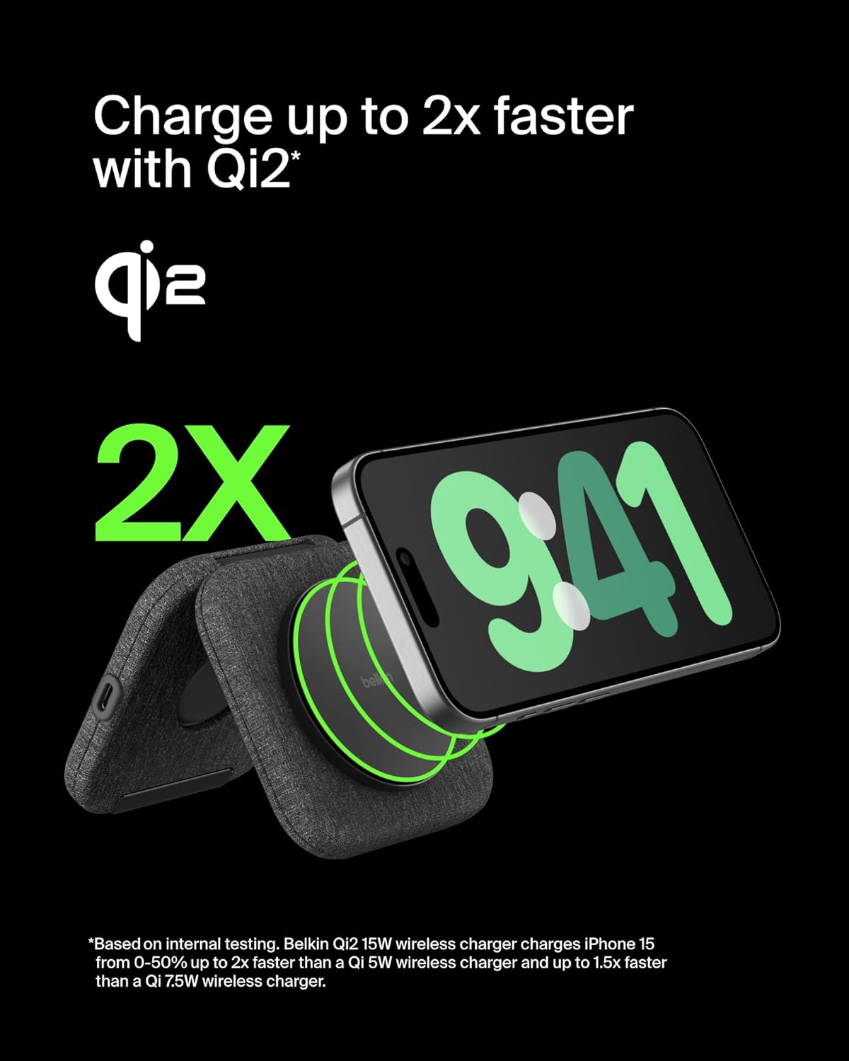 Belkin 2-in-1 Magnetic Charging Travel Pad 15W - MagSafe-Compatible Foldable Qi2-Certified Wireless Charging Station, iPhone Charger for iPhone 16 Series, Apple Watch 9, AirPods, and More - Black