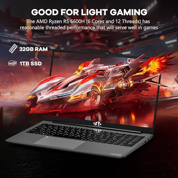 15.6 Business-gaming-Laptop, 6-Cores AMD Ryzen 5 6600H 660M 6nm GPU, 32GB DDR5 1TB SSD(Beat i7-1165G7 up to 4.5GHz)100W Type-C FHD IPS Laptop-Computer with Fingerprint Backlit Keyboard WiFi5 Win11