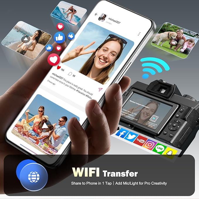 Digital Camera for Photography，TURE 4K&48MP，WiFi, 16X Zoom Autofocus, Anti-Shake, 3" 180° Flip Screen, Vlogging Camera for YouTube Travel,Point and Shoot Camara with 32GB TF Card (2 Batteries)