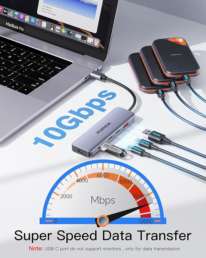 USB C Hub 10Gbps USB C Multiport Adapter for MacBook ipad Phone with 100W PD Charging, USB c Splitter 1 in 4 Out 10Gbps Data Ports Compatible with Surface, XPS, Samsung, Dell and More(Space Gray)