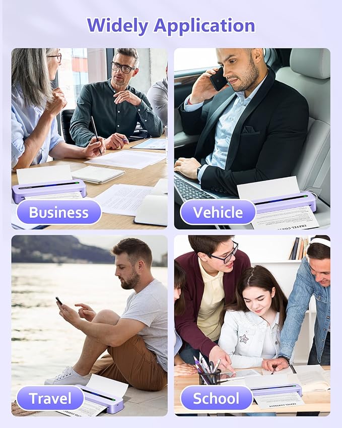 Itari M832 Portable Printer for Travel with Case and 4 Rolls Paper, Inkless Thermal Printer, Support 8.5" x 11" A4 & US Letter, Wireless Compatible with iPhone, Android, Laptop, Purple