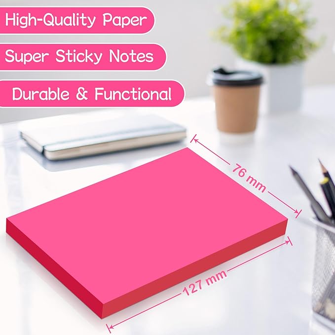 (12 Pads) Sticky Notes 3x5 in, Bright Colors Strong Adhesive Post, Suitable for School, Home, Office, Clean Removal, 50 Sheets/pad