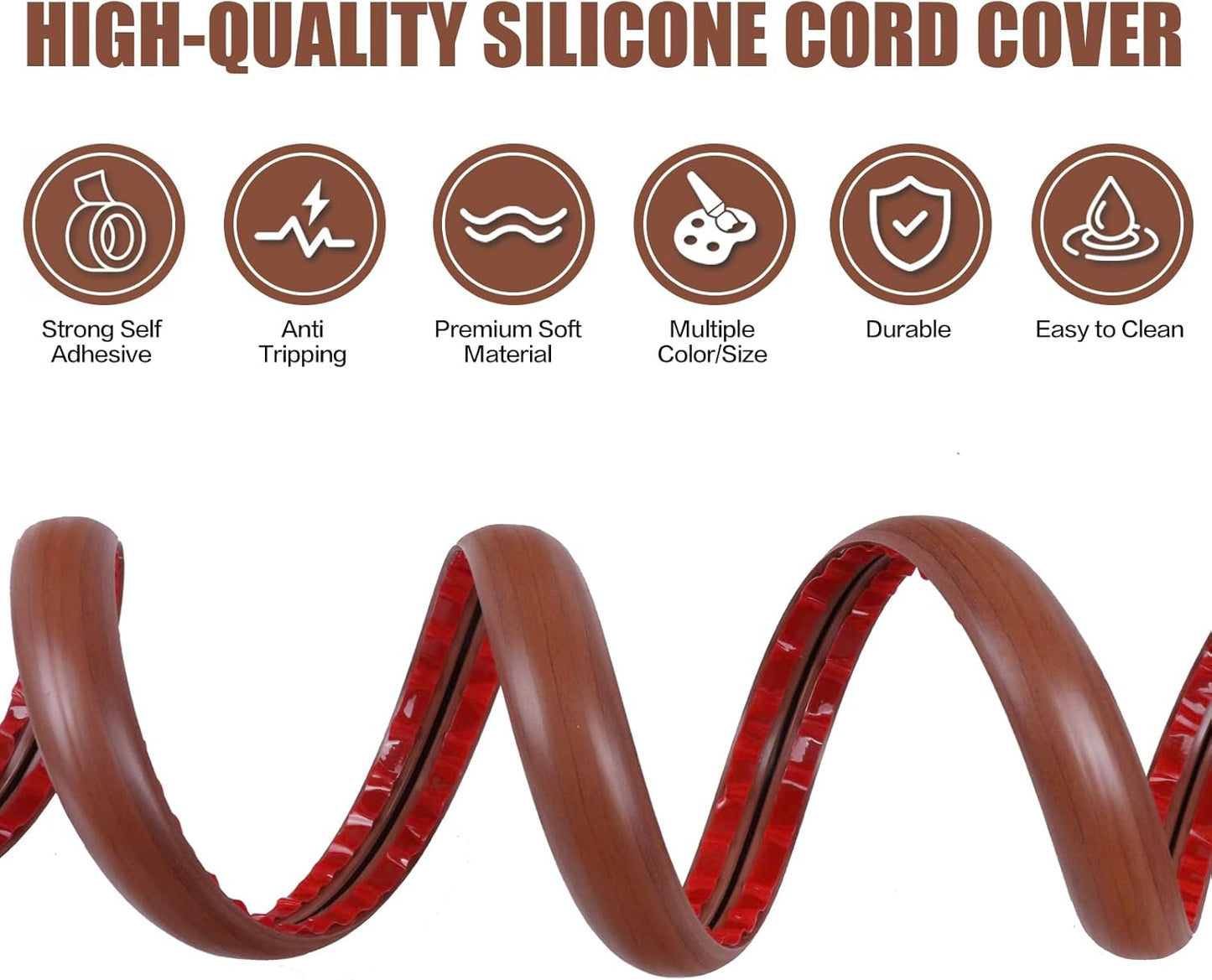 Floor Cord Cover Self Adhesive Cord Hider,20FT Cable Management, Extension Strip Protector for Wires, Prevent Cable Trips for Offices, Gyms, Exhibitions Cavity:0.39"(W) x0.27(H) Wood Red Teak