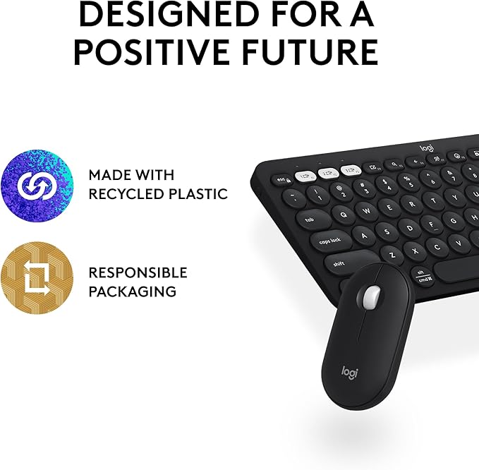 Logitech Pebble 2 Combo, Wireless Keyboard and Mouse, Quiet and Portable, Customizable, Logi Bolt, Bluetooth, Easy-Switch for Windows, macOS, iPadOS, Chrome - Black