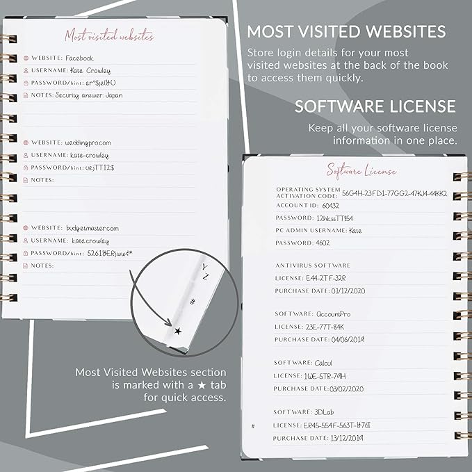 PLANBERRY Password Book Premium – Alphabetized Internet Address Organizer with A-Z Tabs – Website & Computer Password Keeper with Alphabetical Tabs – 6.2x7.7″, Hardcover (Emerald)