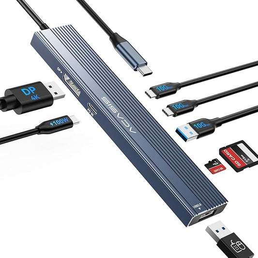 ACASIS USB C Hub with DP Port 10Gbps Multiport Adapter with 4K Display Port 3*USB3.2 Gen2+USB2.0 480M/bps Data Port 100W Power Delivery SD/TF3.0 USB C to Displayport for Video Editors and More