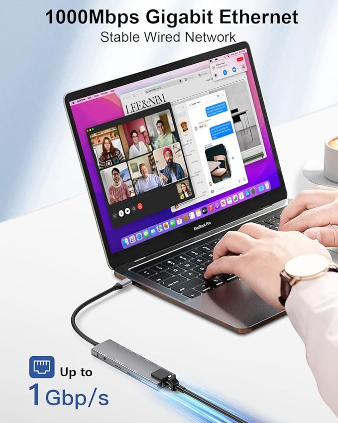 USB C Hub 9 in 1 Multiport Adapter w/Gigabit Ethernet,100W PD,4K@60Hz,2 USB 3.0,USB C 3.0 Data,SD/TF Card Reader,3.5mm Jack,Dongle Docking Station for MacBook iPad Pro iPhone 15 Steam Deck/Rog Ally