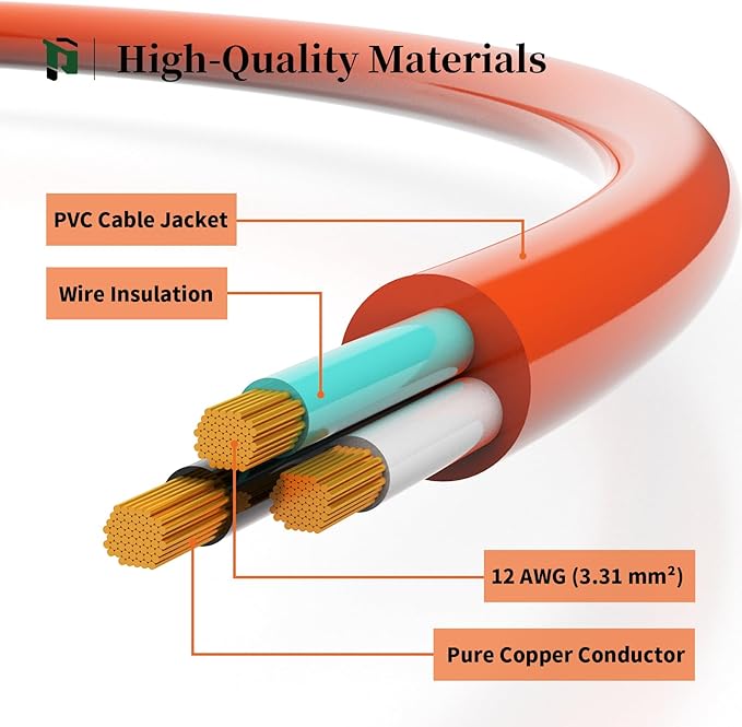 PLUGTUL 100 FT 12/3 Outdoor Extension Cord Waterproof, Heavy Duty 12 Gauge SJTW Extension Cord, 15A 1875W, ETL Listed, Great for Garden and Home, Orange