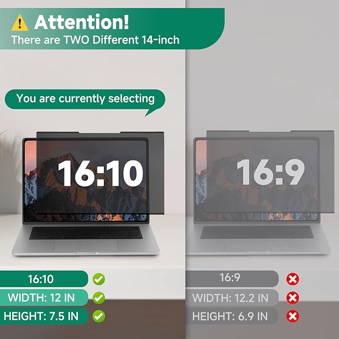 Nano-Suction Laptop Privacy Screen 14 Inch 16:10, Removable Screen Privacy Shield for Laptop, Anti Glare, Anti Bule Light, Screen Protector for Lenovo HP Dell Acer Asus Thinkpad