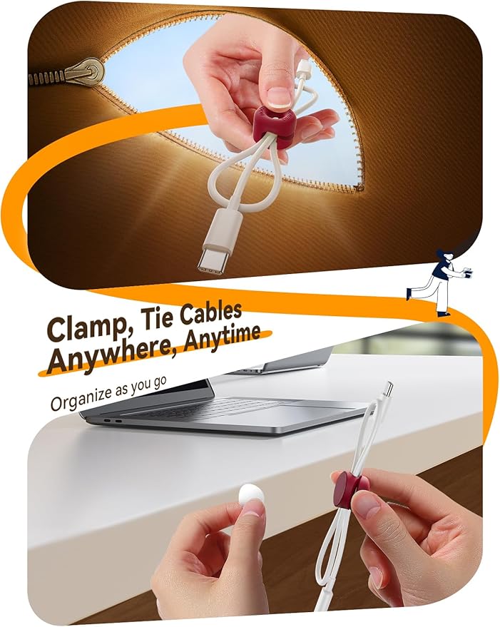 8Pack Cord Organizer JOYROOM Silicone Cable Clips [1s Side-Snap Lock] Desktop Cable Management, Adhesive Phone Charger Wire Keeper for Nightstand Office Workspaces Desk Organization Home Accessories