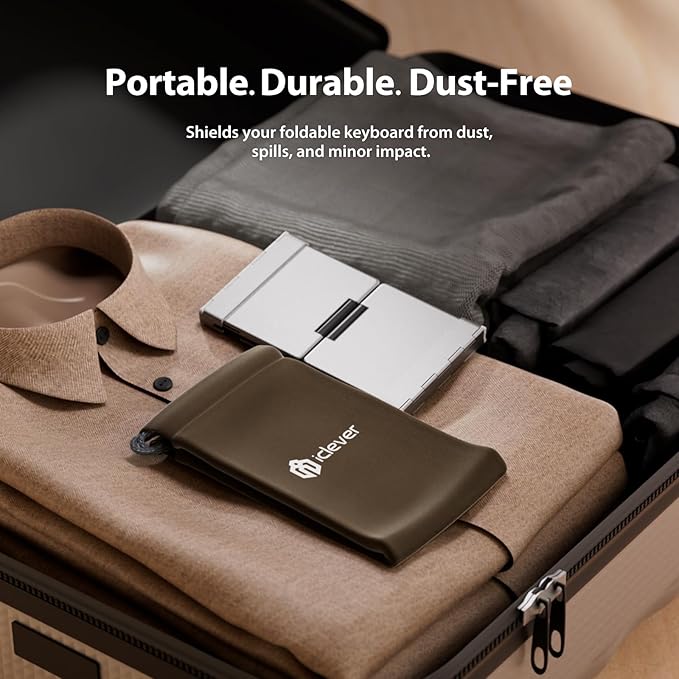 iClever Foldable Keyboard, BK08 Foldable Bluetooth Keyboard with Touchpad, Aluminum Build, USB-C Charge, Equipped with Stand Holder and Carrying Bag, Portable for Laptop, iPad, iPhone, Silver