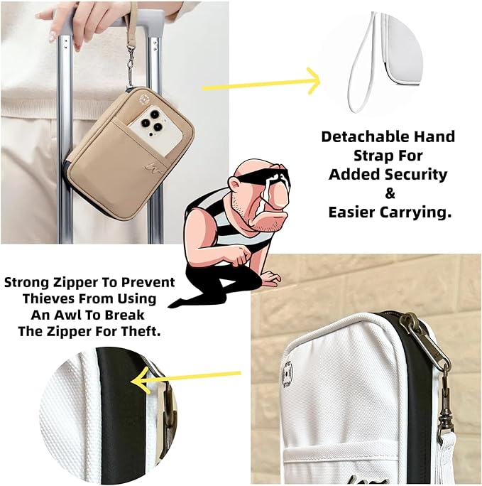 P-H1 Travel Family Passport Holder RFID Blocking Passport Waterproof Wallets for Men Women Travel Document Organizer Cards Case, Lightweight Portable Passport Cover with Zipper Pocket(White)