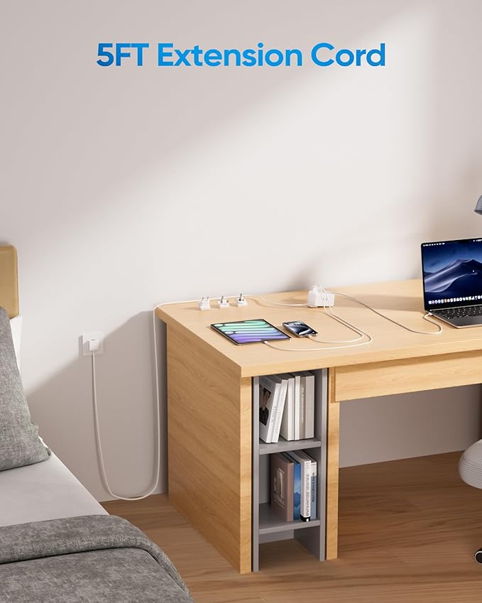 Universal Travel Adapter, Type A/C/G/I Plug Adapter, 5ft Detachable Extension Cord, 3 AC Outlets, 4 USB Ports (2 USB C), UK Europe Australia International Power Adapter