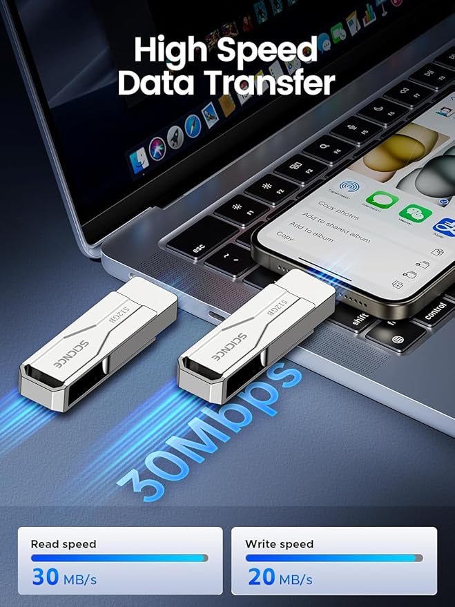 SCICNCE 512GB Flash Drive Intended for iPhone iPad, Memory Stick Storage for Photos and Videos Backup, Compatible with iPhone iPad Android PC, Plug and Play, No Application Required (Metal Silver)