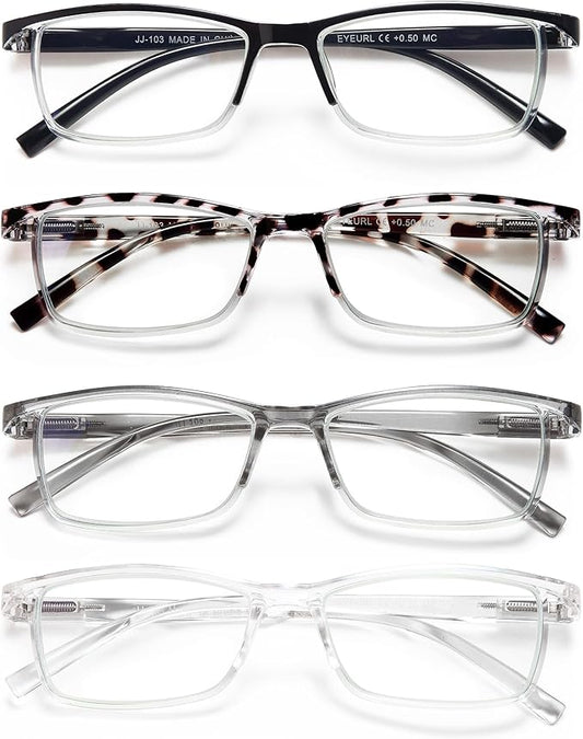 EYEURL 4-Pack Half Frame Blue Light Reading Glasses for Men Rectangle Semi Rimless Readers for Women Spring Hinge Eyeglasses