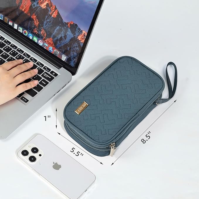 NISHEL Travel Cord Organizer Case, Double Layers Tech Electronic Bag, Essentials for Charger, Cable, Phone, Flash drive,Lake-Blue