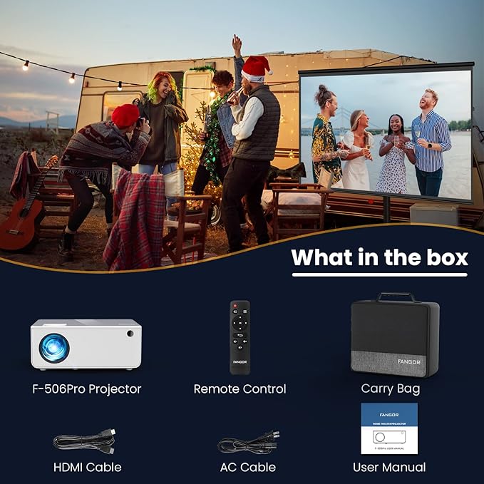 FANGOR 1080P HD Projector, WiFi Bluetooth Projectors, Max 230” Projection Screen Portable Home Theater Video Movie Proyector With Tripod, Compatible with HDMI, USB, Laptop, iOS & Android Phone