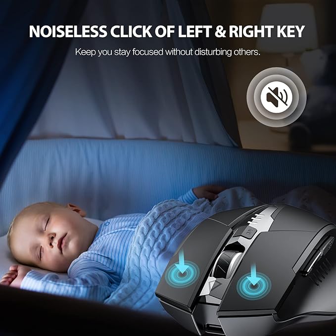 INPHIC Wireless Mouse Rechargeable, Battery Visible, 2400 DPI, 6 Buttons, Ergonomic Large Mouse for Laptop, Computer, Mac, PC etc.